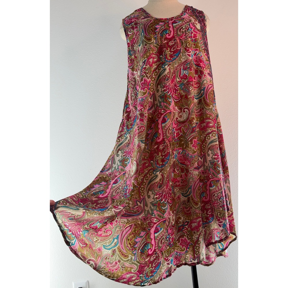 Y2K Jessica Taylor Boho Paisley Midi Dress Cover Up Silk Blend Hippie Fairy OS